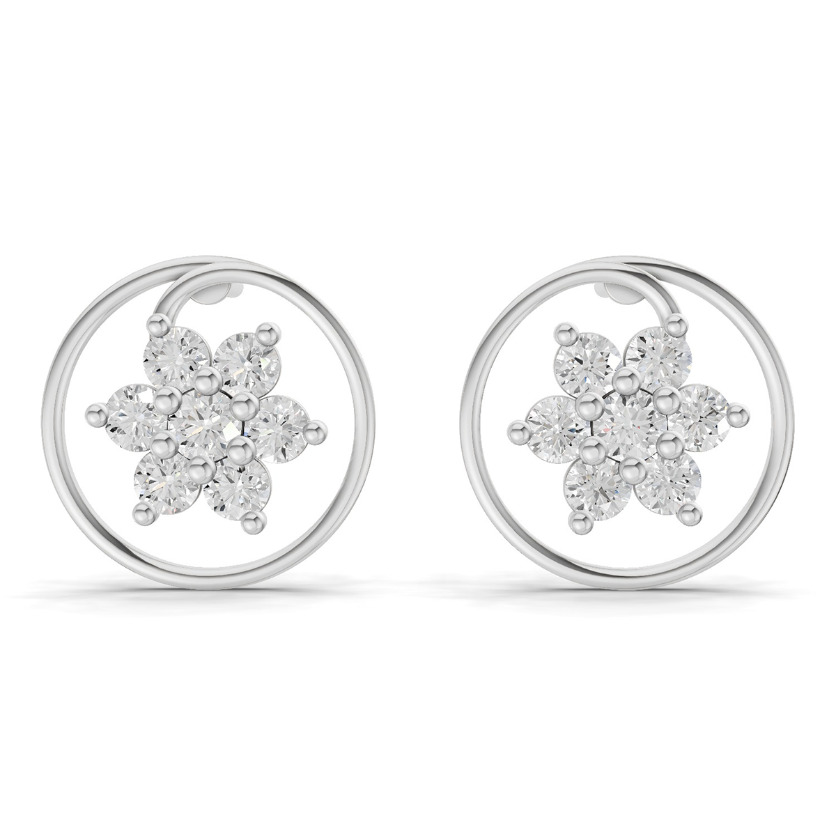 0.78 Carat Round Halo Petal Diamond Earrings 14K - White Gold