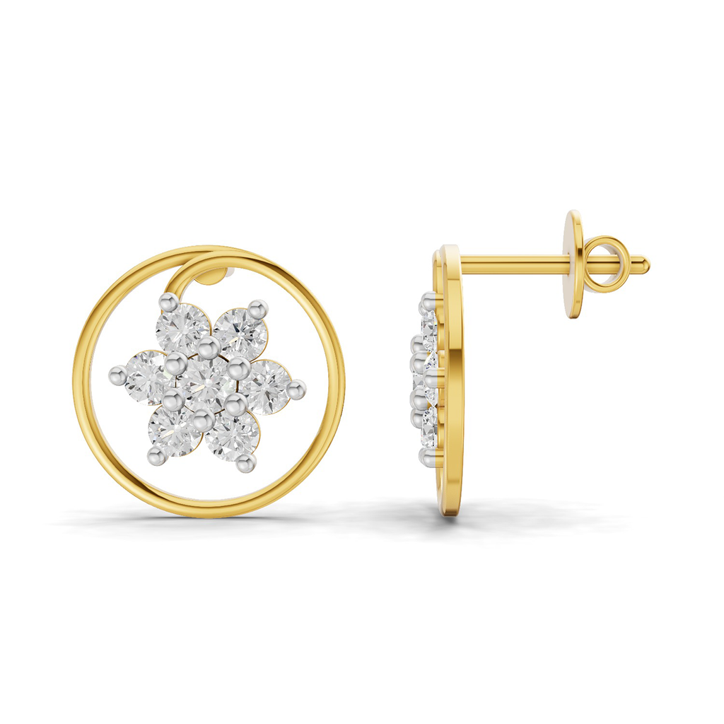 0.78 Carat Round Halo Petal Diamond Earrings 14K