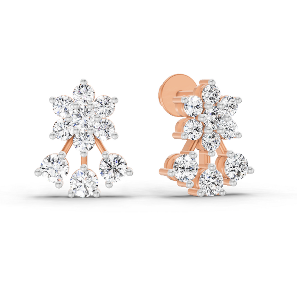 1.09 Carat Round Floral Stud Earrings 14K - Rose Gold