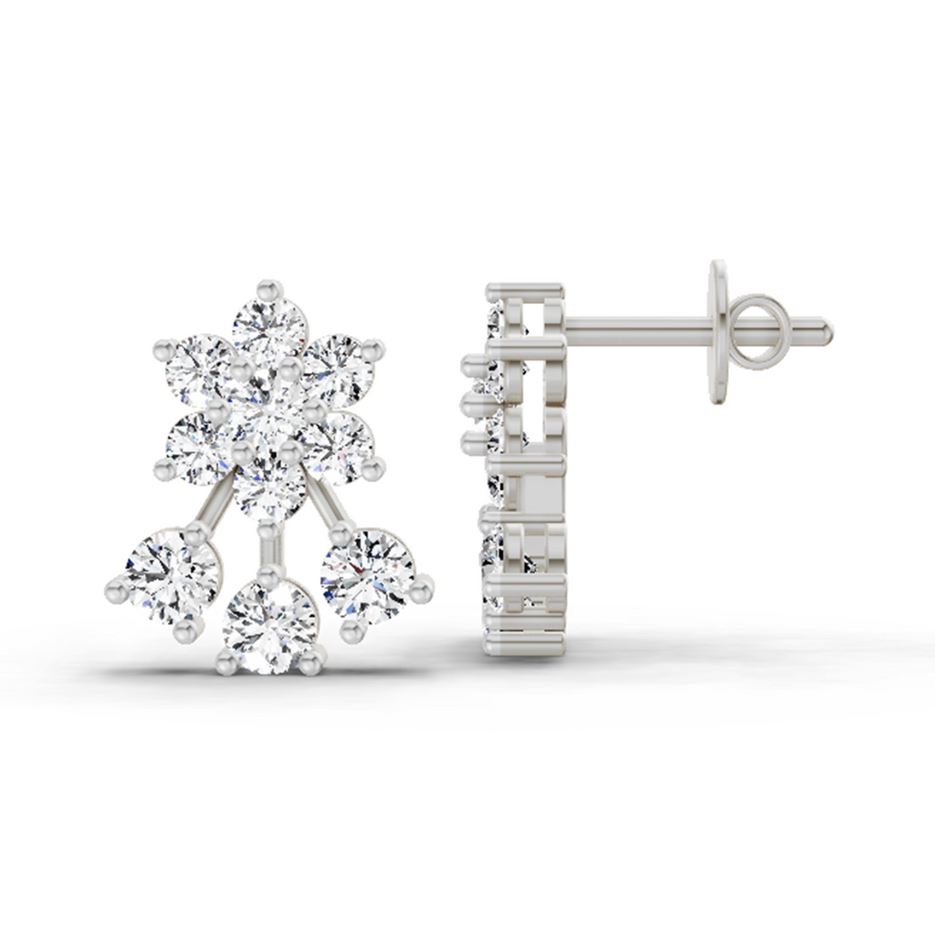 1.09 Carat Round Floral Stud Earrings 14K - White Gold