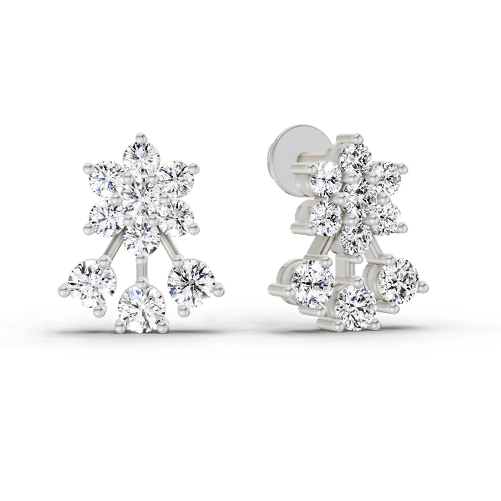 1.09 Carat Round Floral Stud Earrings 14K - White Gold