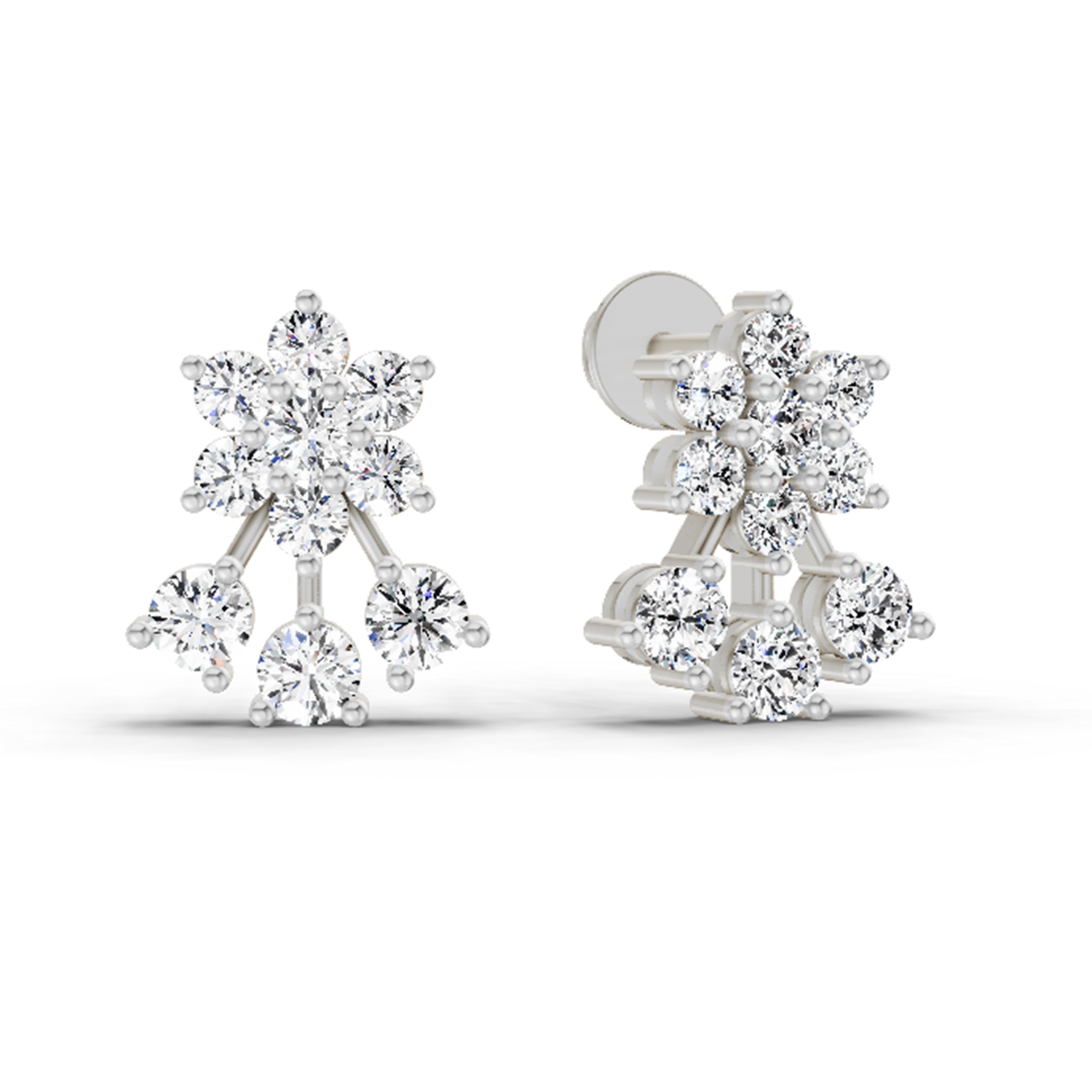1.09 Carat Round Floral Stud Earrings 14K - White Gold