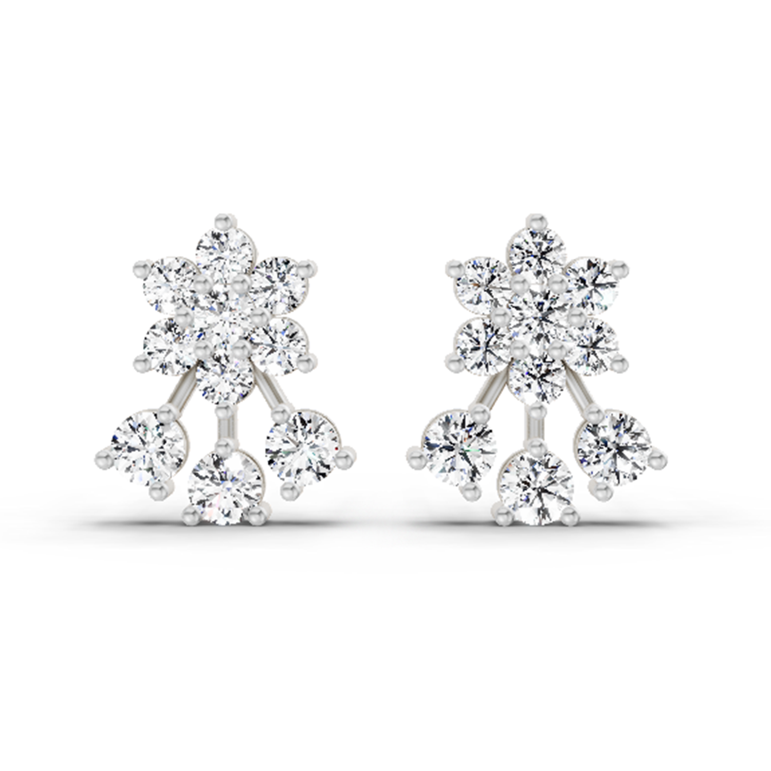 1.09 Carat Round Floral Stud Earrings 14K - White Gold