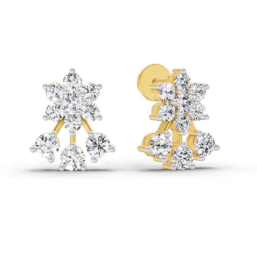1.09 Carat Round Floral Stud Earrings 14K