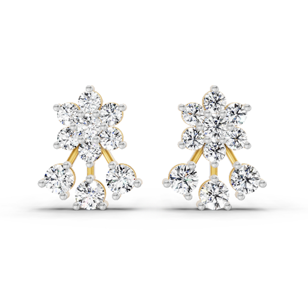 1.09 Carat Round Floral Stud Earrings 14K