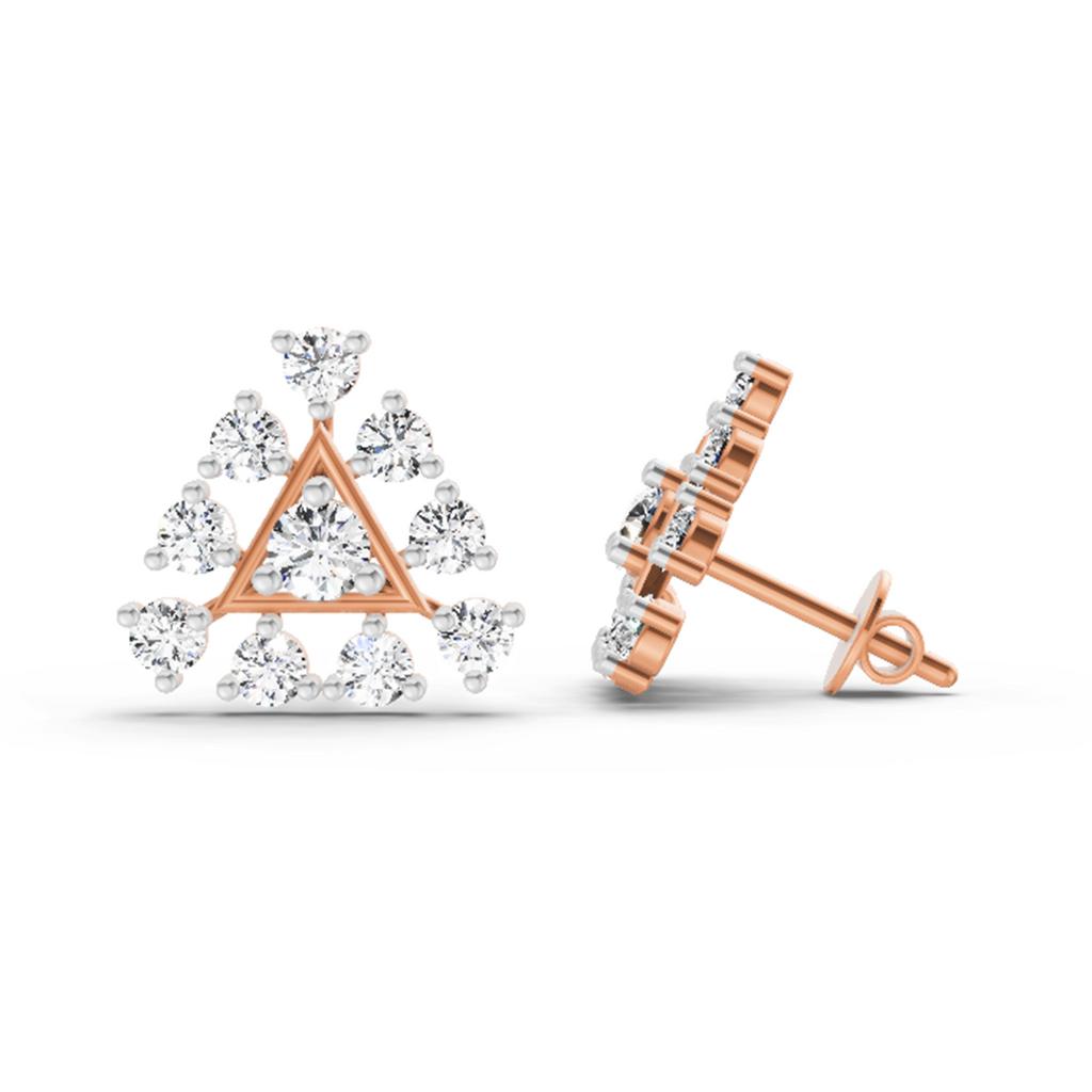 0.91 Carat Round Triangle Stud Earrings 14K - Rose Gold