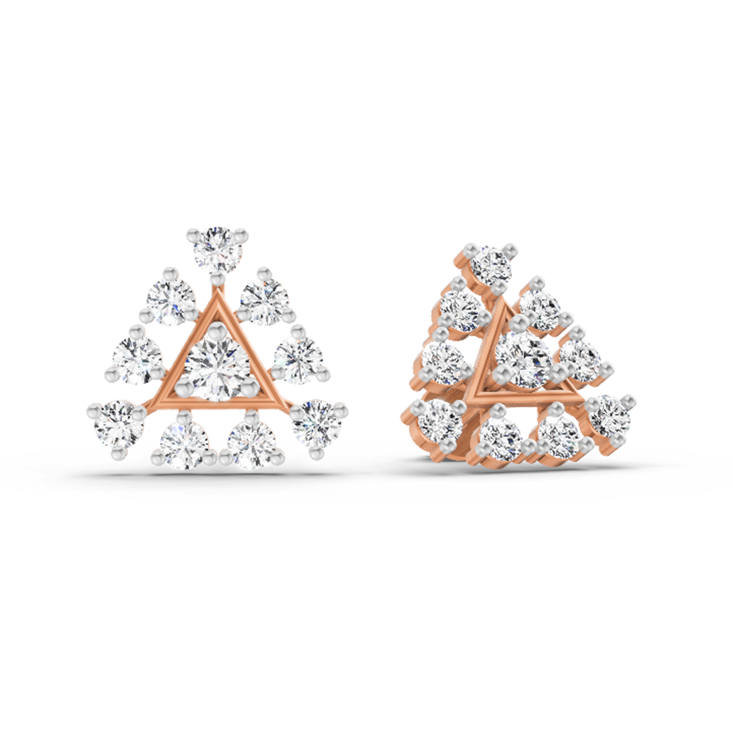 0.91 Carat Round Triangle Stud Earrings 14K - Rose Gold