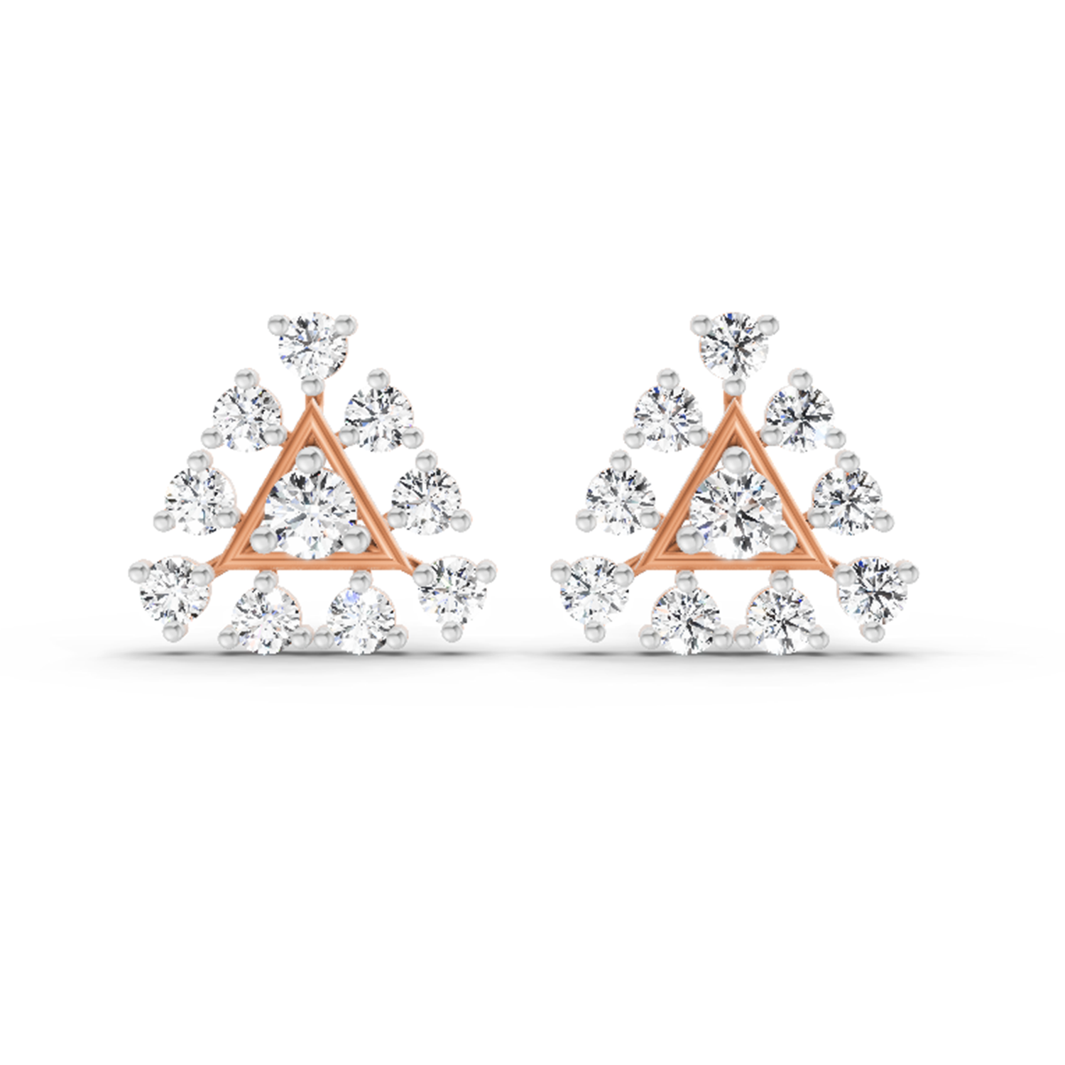 0.91 Carat Round Triangle Stud Earrings 14K - Rose Gold
