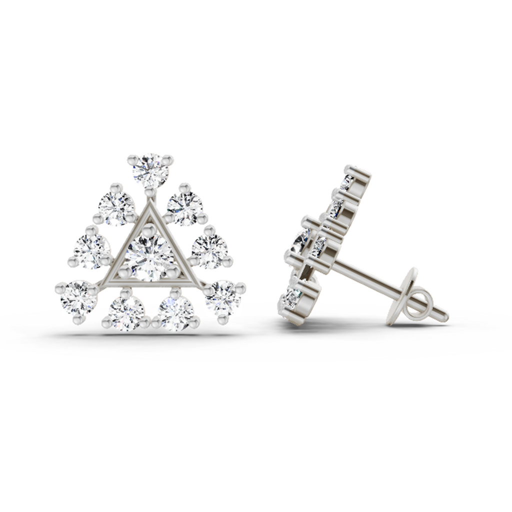 0.91 Carat Round Triangle Stud Earrings 14K - White Gold