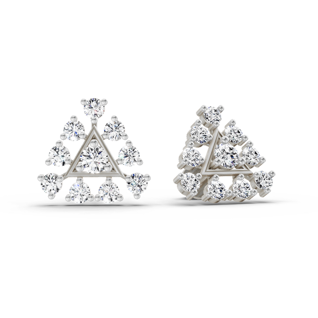 0.91 Carat Round Triangle Stud Earrings 14K - White Gold