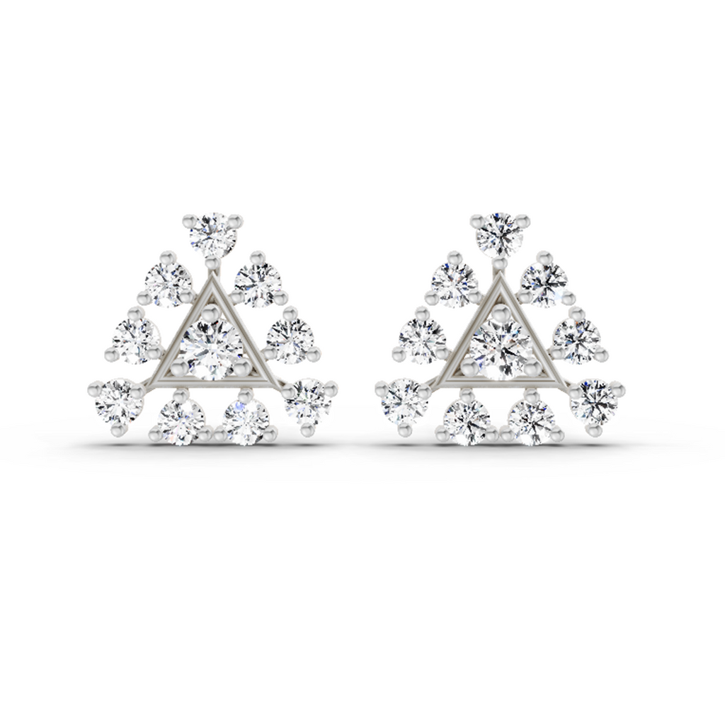 0.91 Carat Round Triangle Stud Earrings 14K - White Gold
