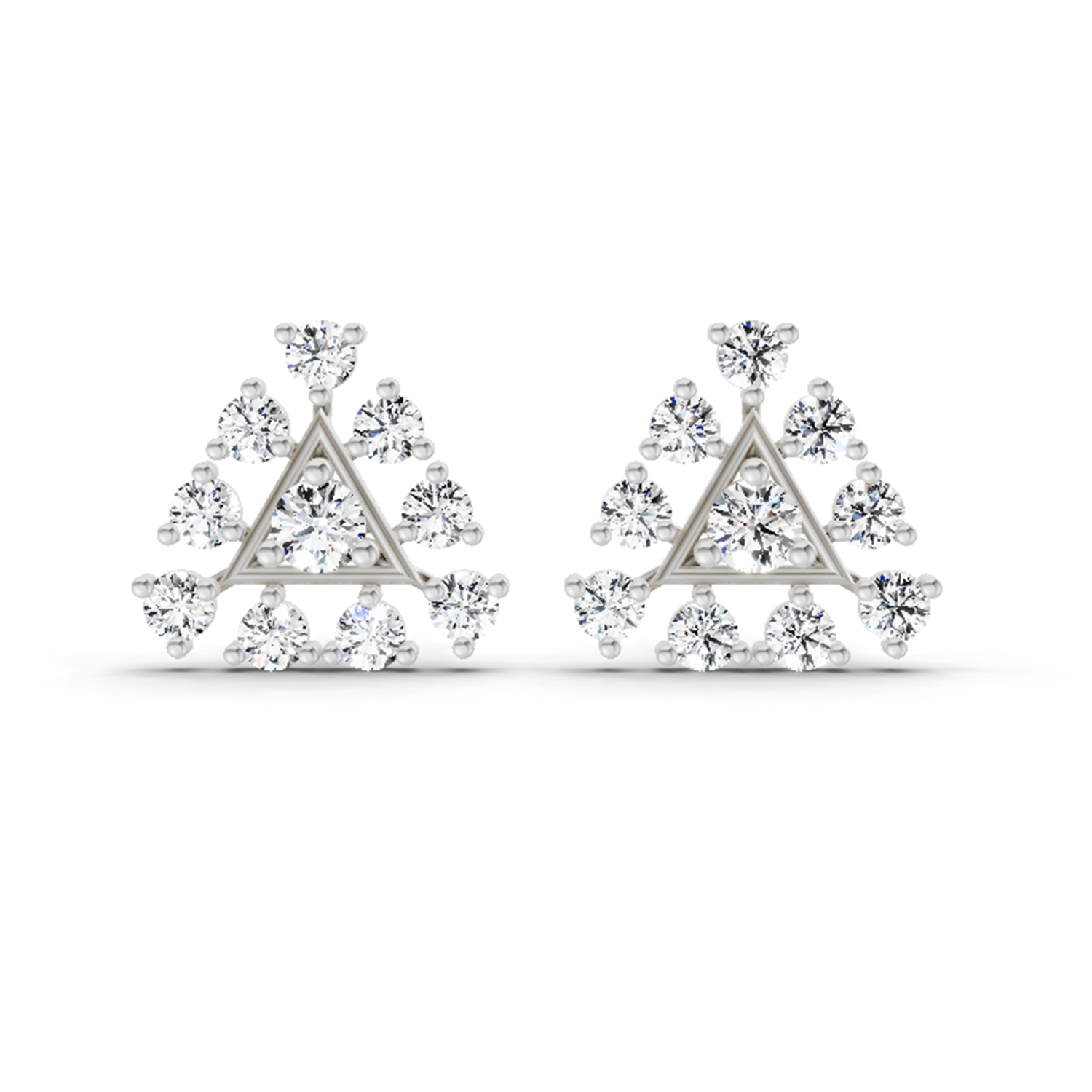 0.91 Carat Round Triangle Stud Earrings 14K - White Gold