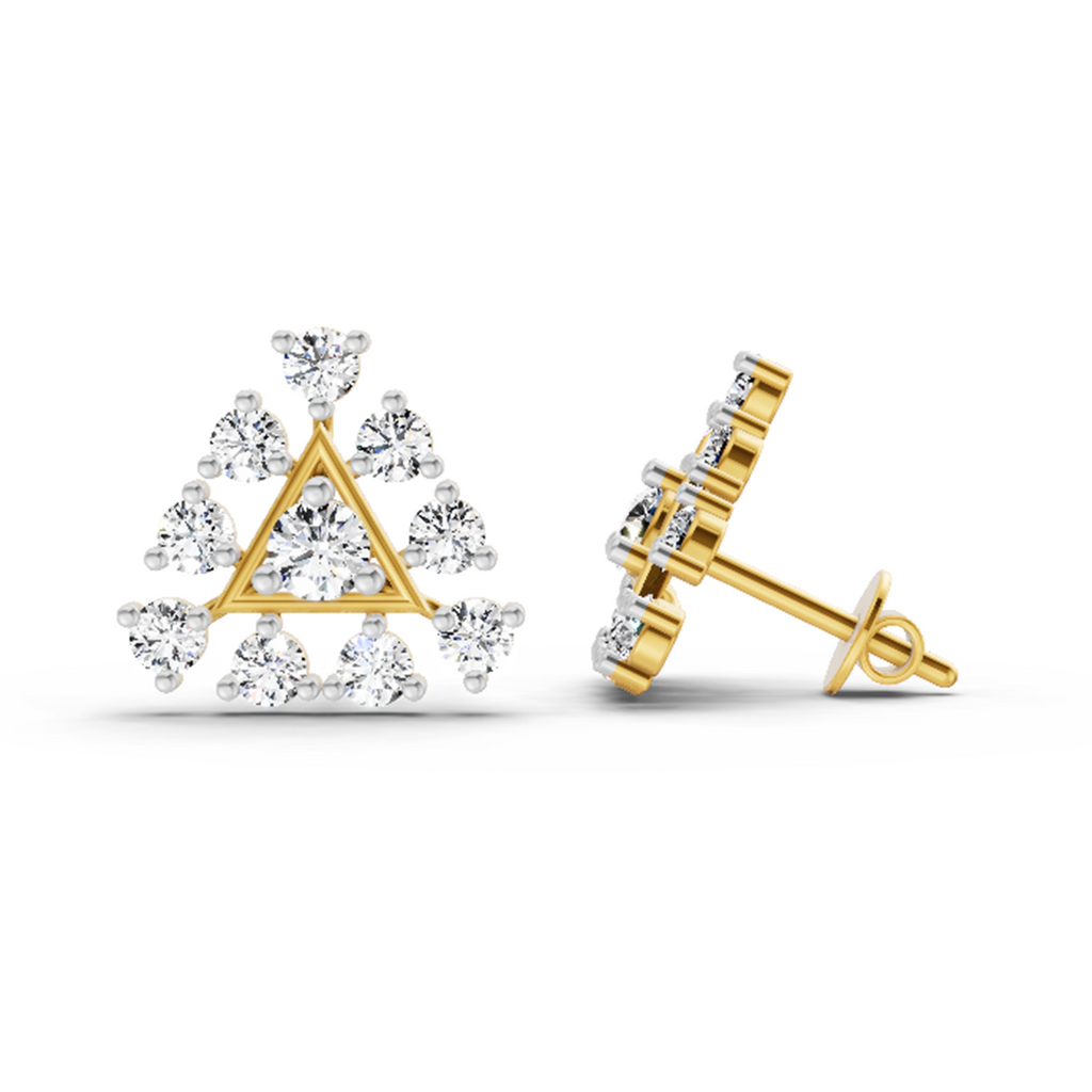 0.91 Carat Round Triangle Stud Earrings 14K