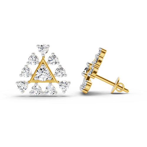 0.91 Carat Round Triangle Stud Earrings 14K
