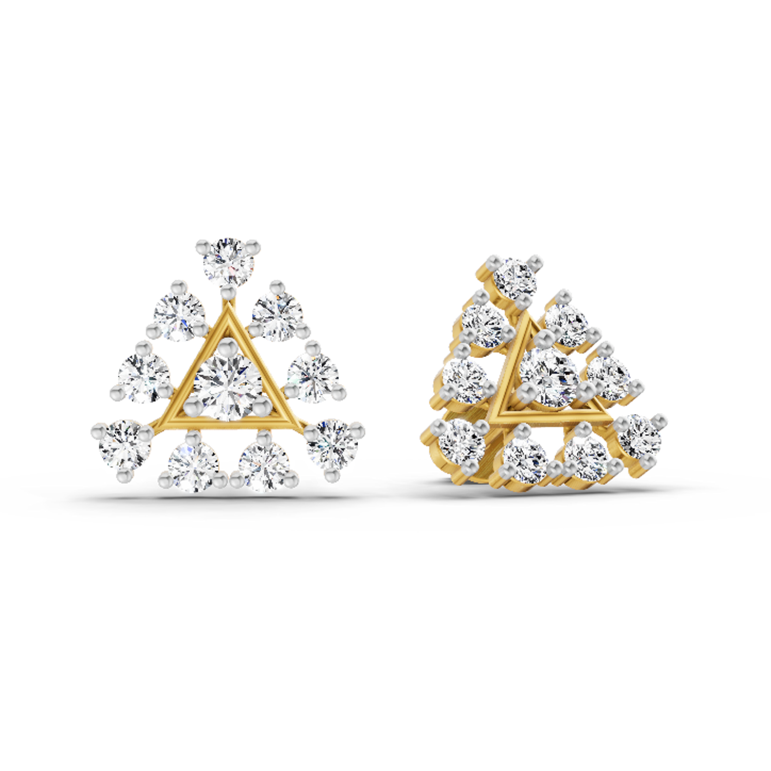 0.91 Carat Round Triangle Stud Earrings 14K