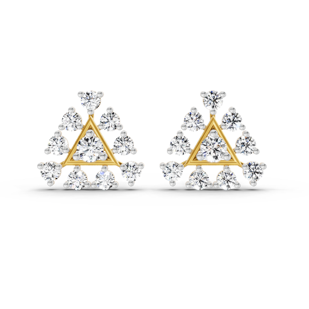 0.91 Carat Round Triangle Stud Earrings 14K