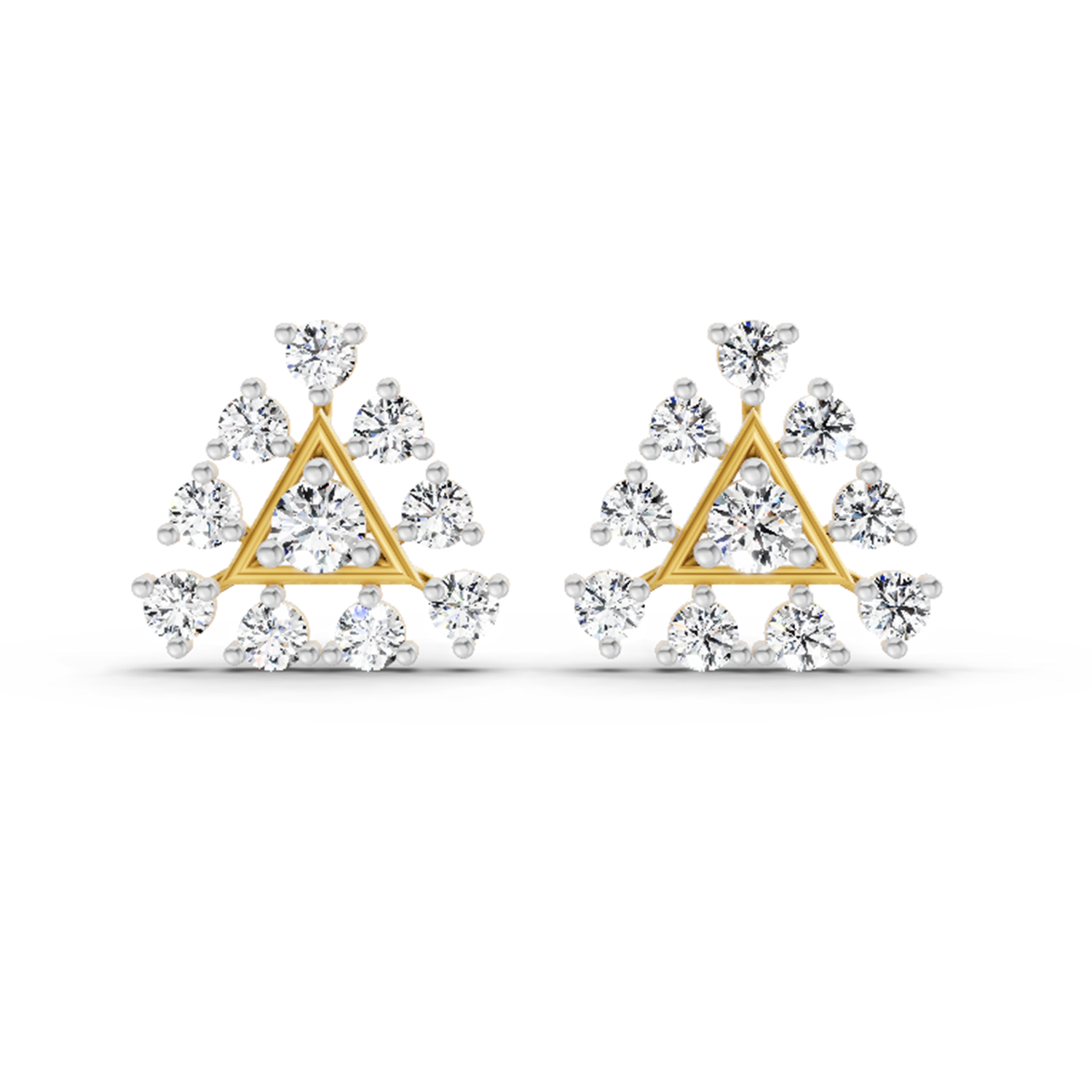 0.91 Carat Round Triangle Stud Earrings 14K