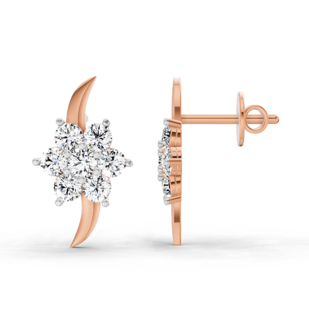 0.97 Carat Round Flower Stud Earrings 14K - Rose Gold