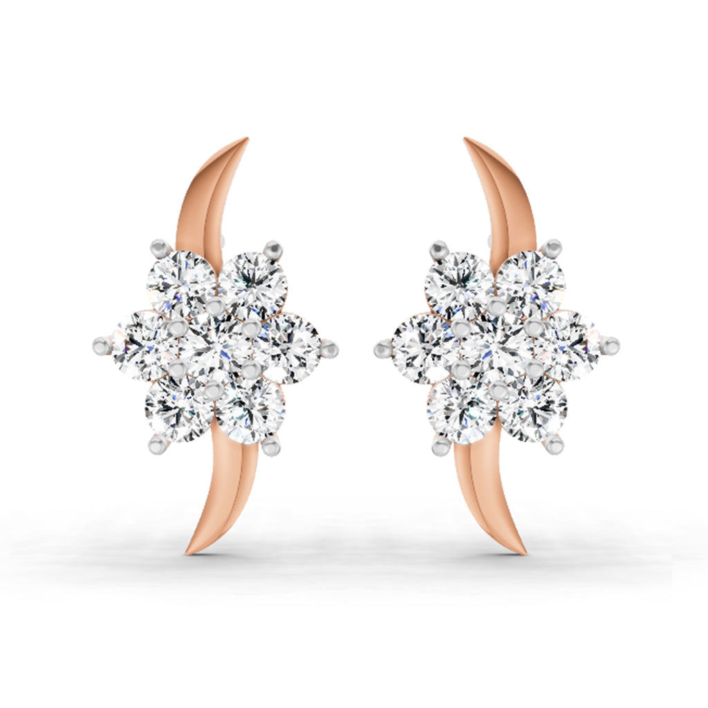 0.97 Carat Round Flower Stud Earrings 14K - Rose Gold