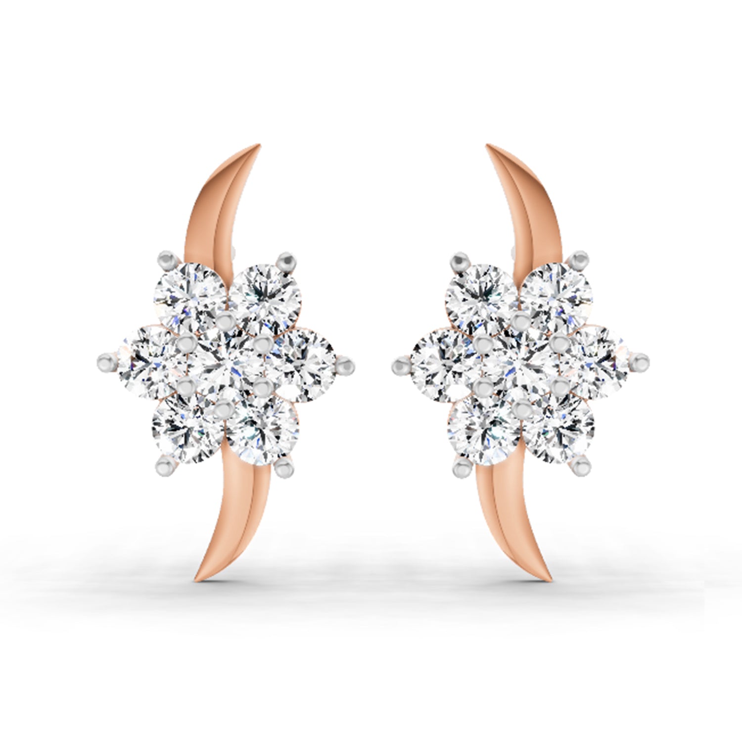 0.97 Carat Round Flower Stud Earrings 14K - Rose Gold