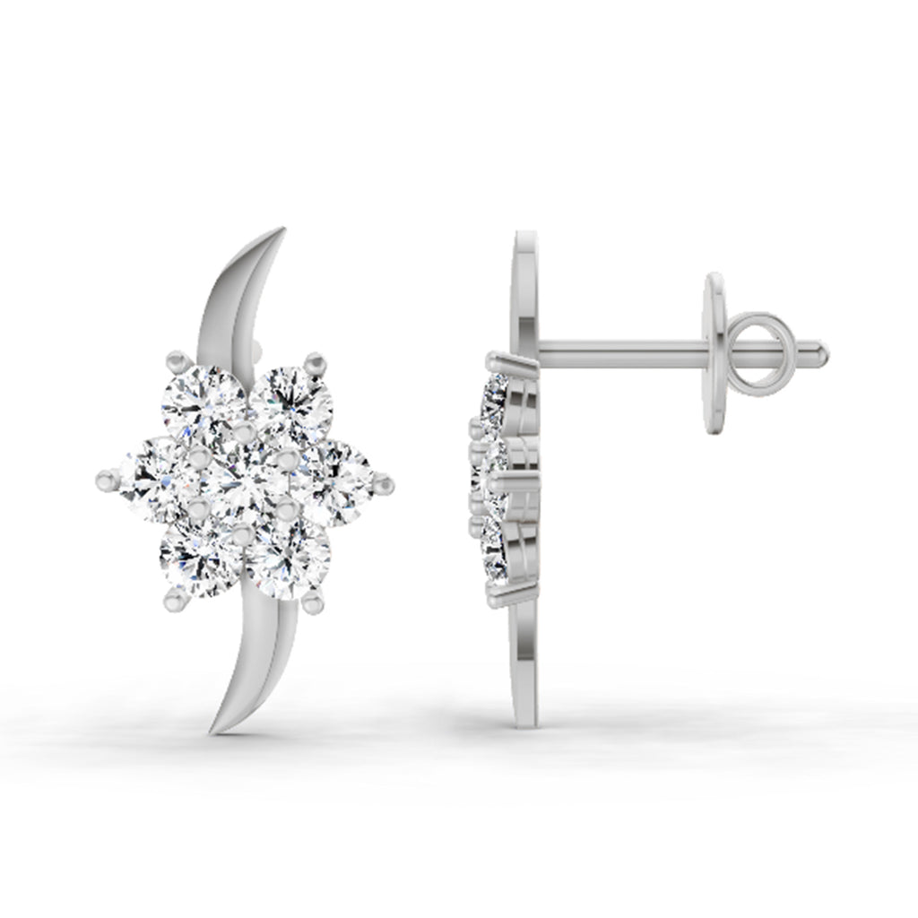 0.97 Carat Round Flower Stud Earrings 14K - White Gold