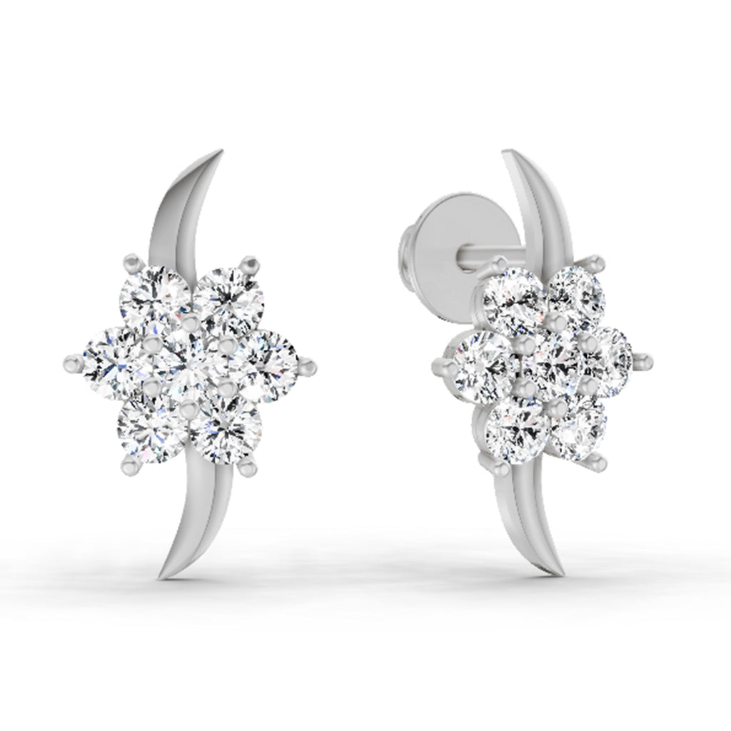 0.97 Carat Round Flower Stud Earrings 14K - White Gold