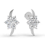 0.97 Carat Round Flower Stud Earrings 14K - White Gold