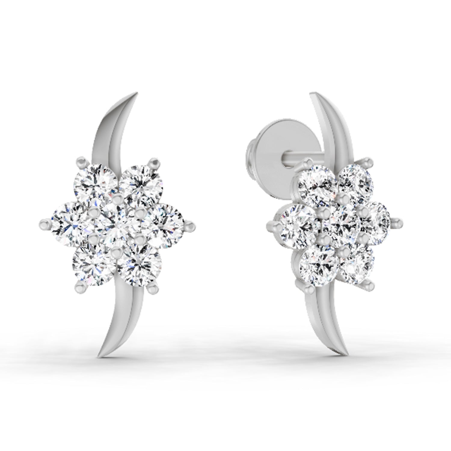 0.97 Carat Round Flower Stud Earrings 14K - White Gold
