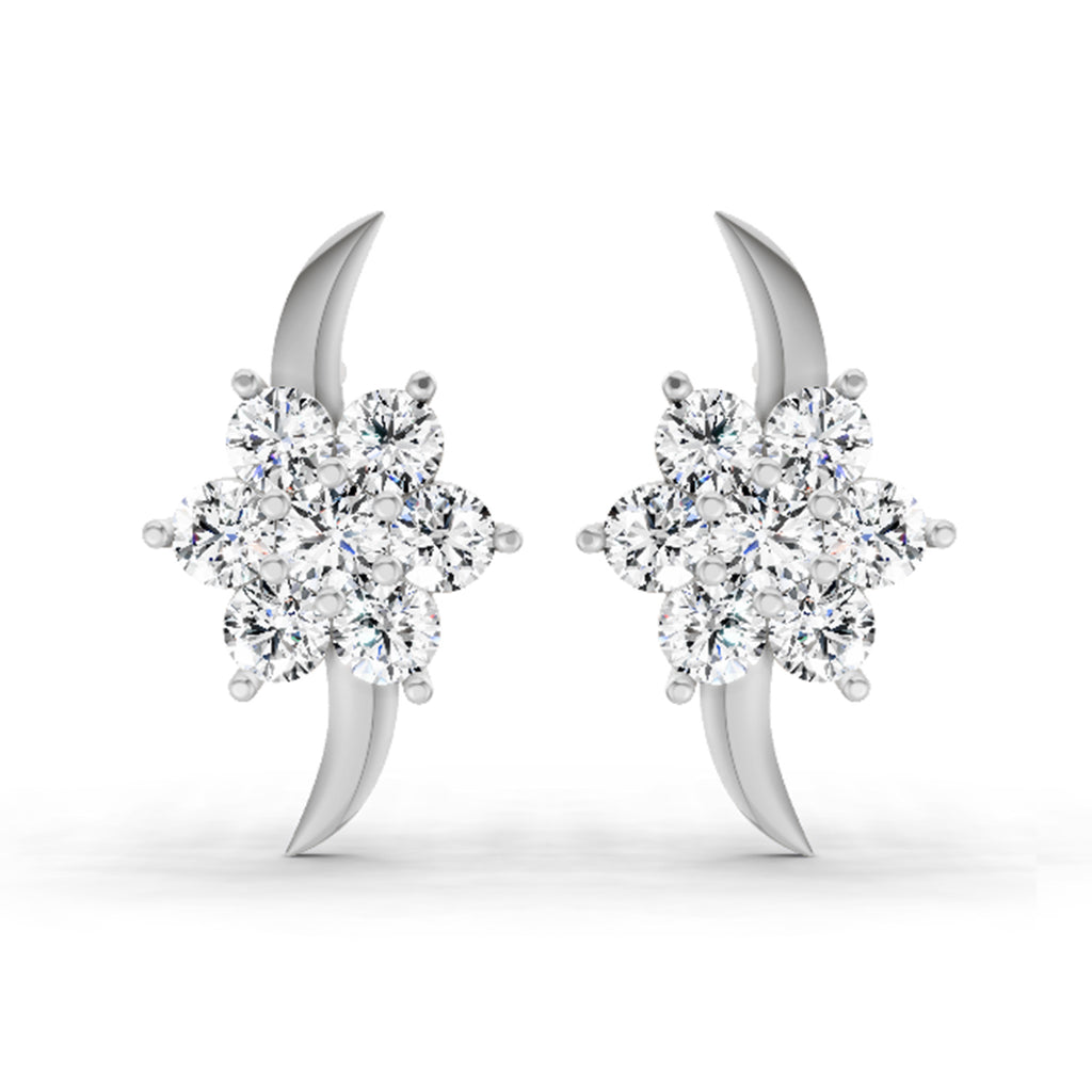 0.97 Carat Round Flower Stud Earrings 14K - White Gold
