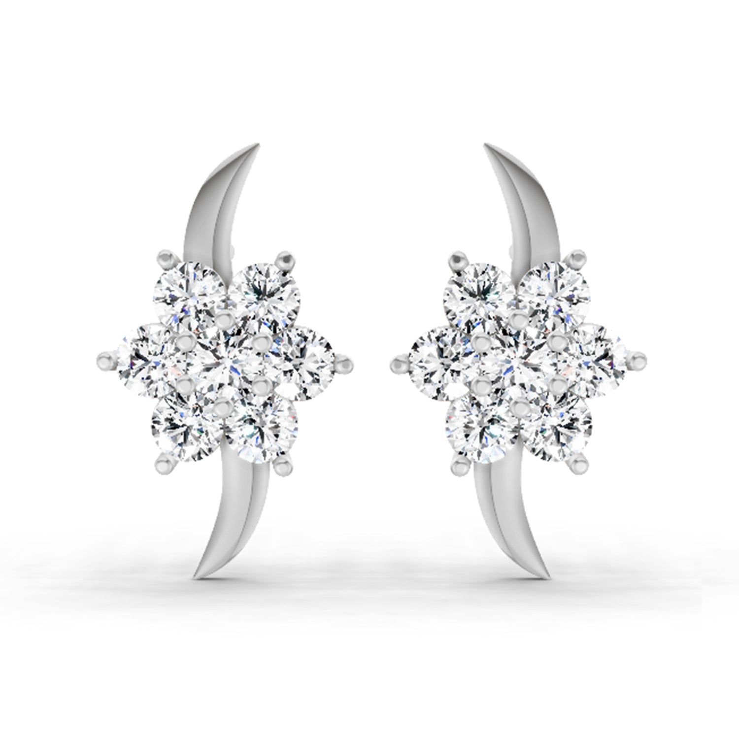 0.97 Carat Round Flower Stud Earrings 14K - White Gold