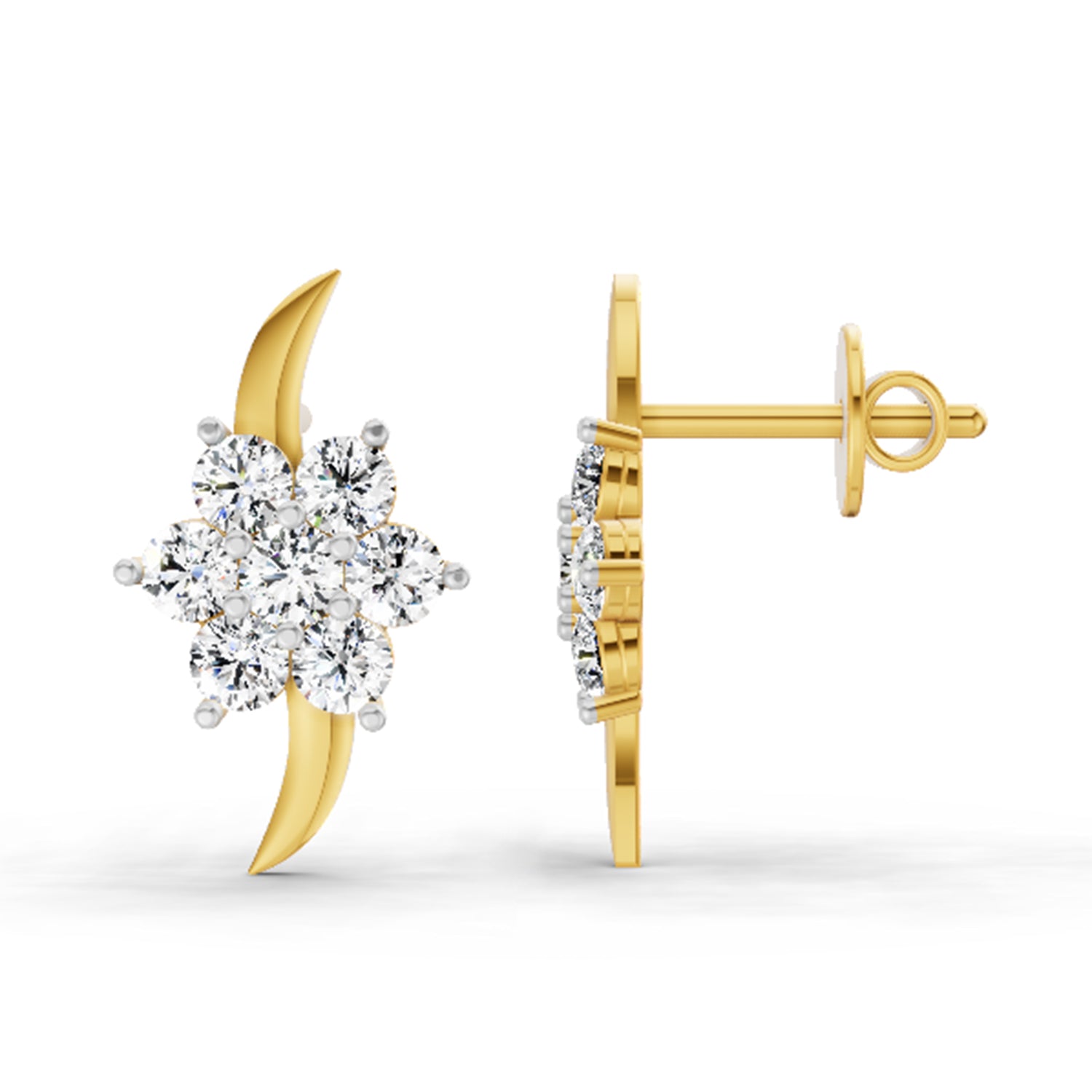 0.97 Carat Round Flower Stud Earrings 14K