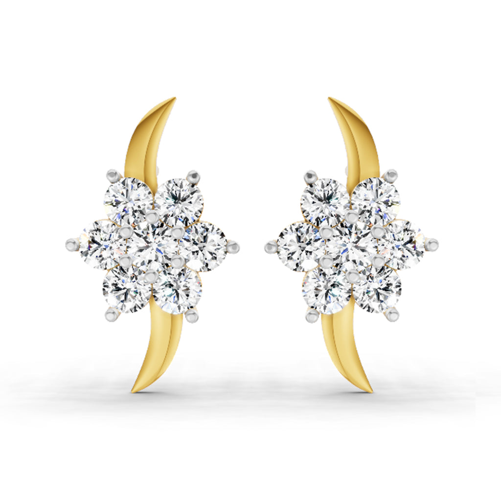 0.97 Carat Round Flower Stud Earrings 14K