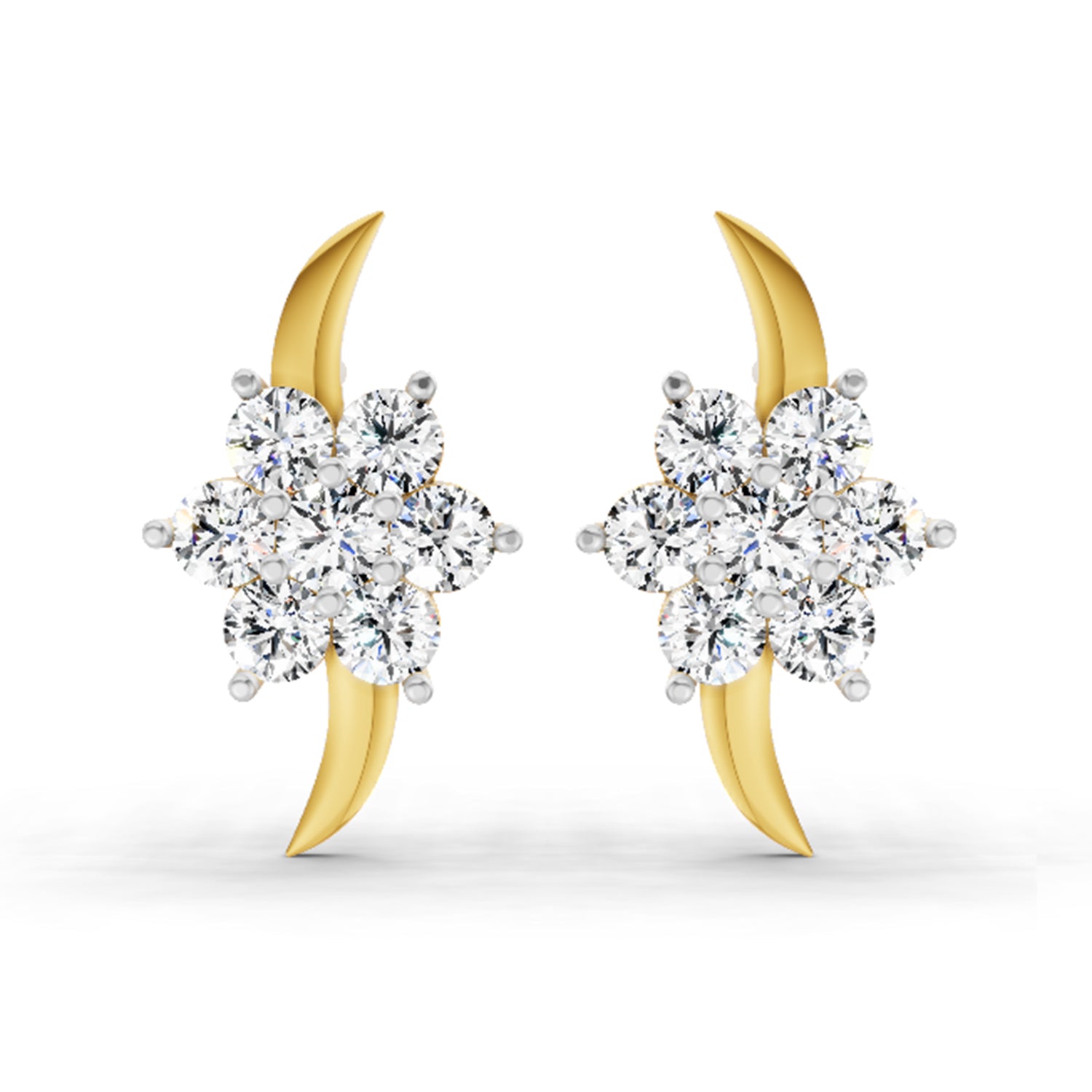 0.97 Carat Round Flower Stud Earrings 14K