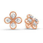 0.85 Carat Round Clover Stud Earrings 14K - Rose Gold