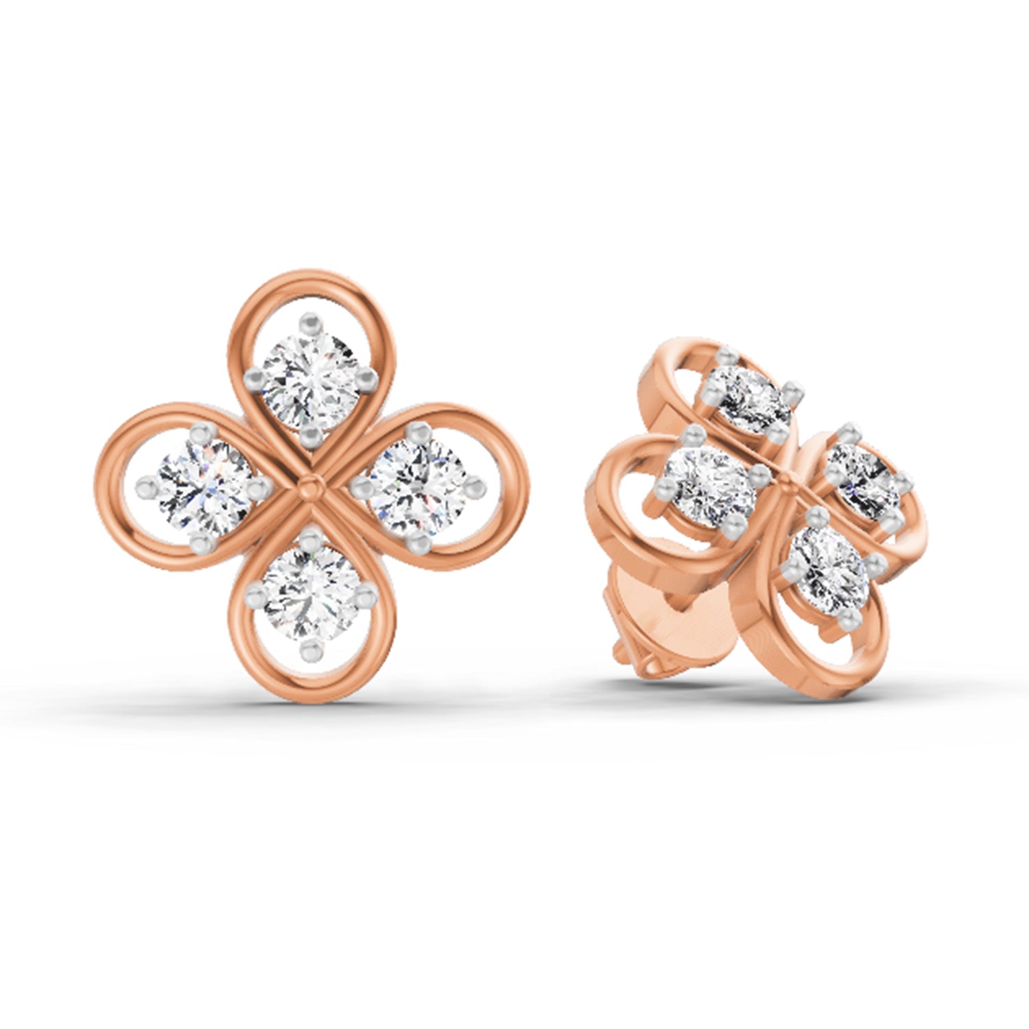 0.85 Carat Round Clover Stud Earrings 14K - Rose Gold