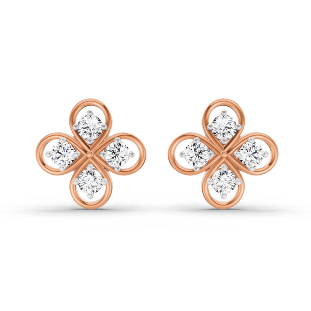 0.85 Carat Round Clover Stud Earrings 14K - Rose Gold