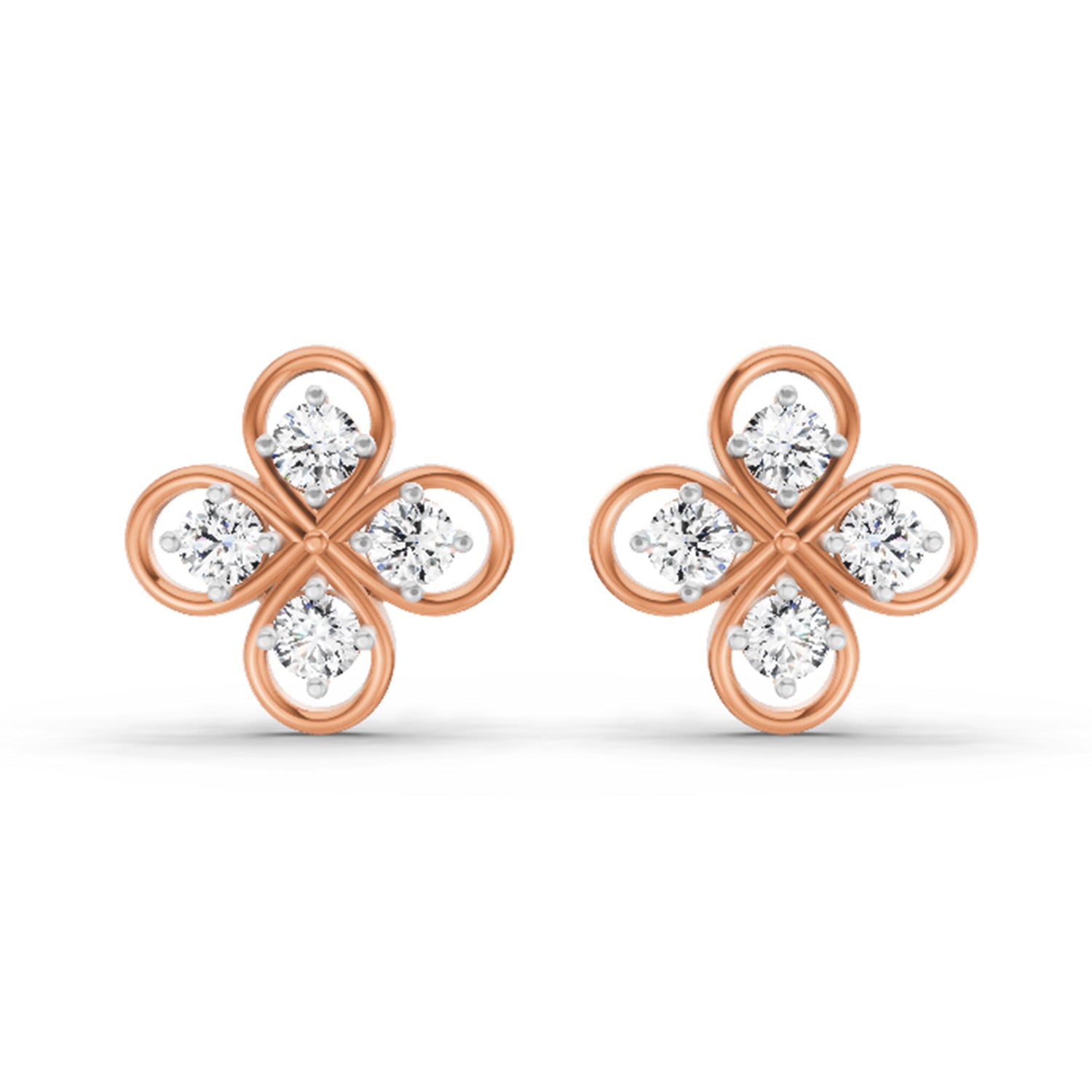 0.85 Carat Round Clover Stud Earrings 14K - Rose Gold