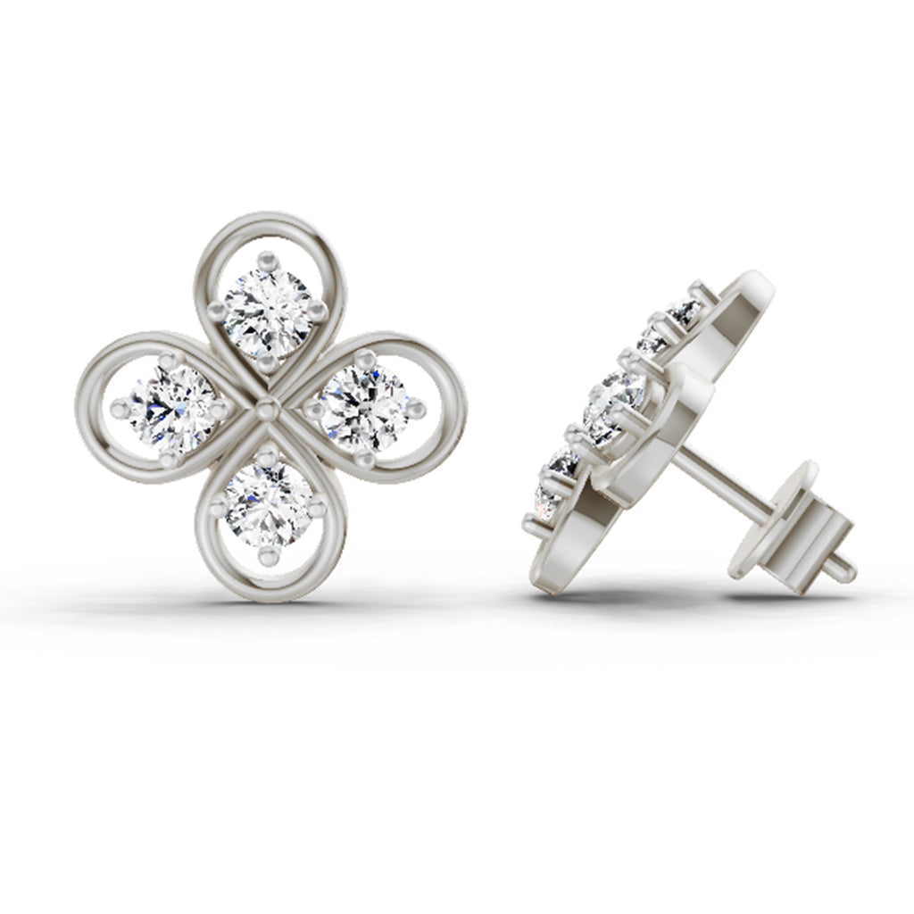 0.85 Carat Round Clover Stud Earrings 14K - White Gold