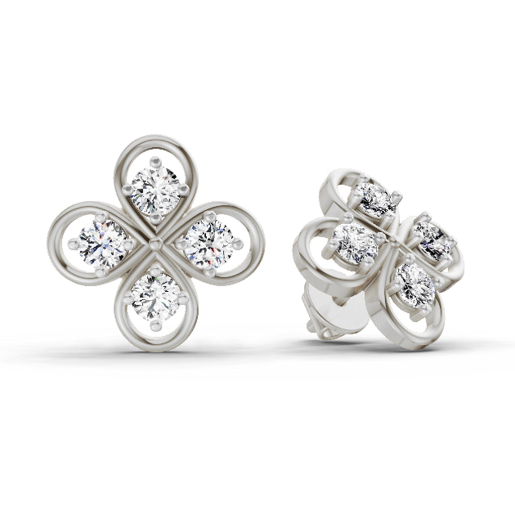 0.85 Carat Round Clover Stud Earrings 14K - White Gold