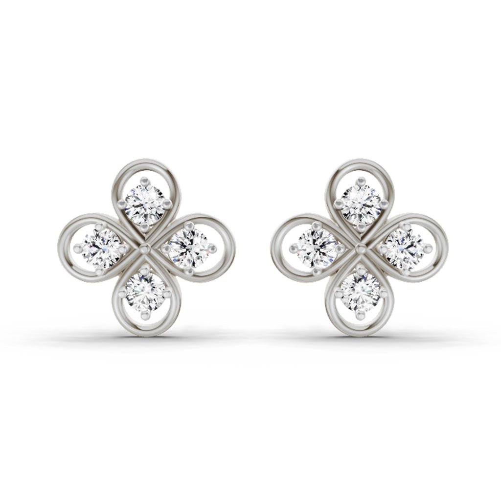 0.85 Carat Round Clover Stud Earrings 14K - White Gold
