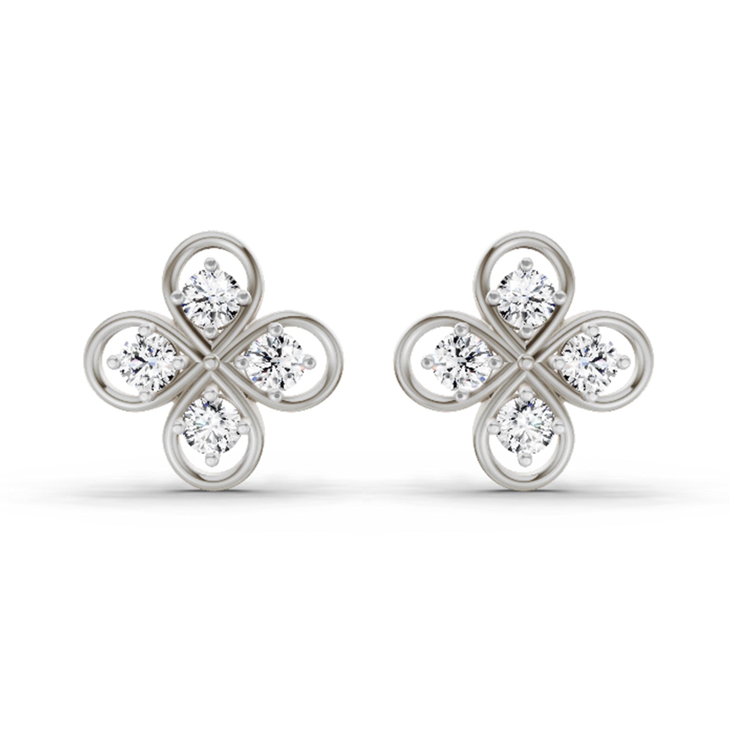 0.85 Carat Round Clover Stud Earrings 14K - White Gold