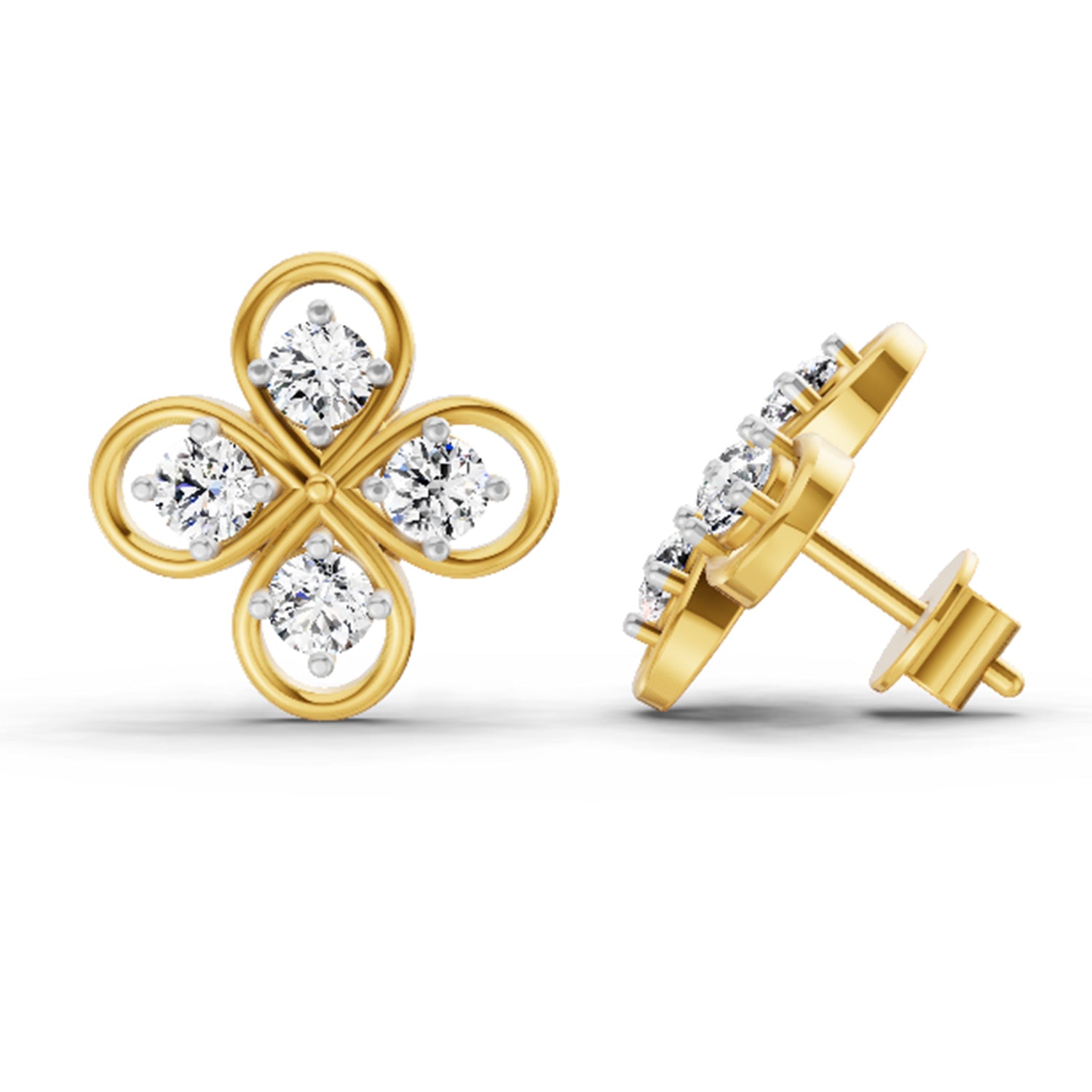 0.85 Carat Round Clover Stud Earrings 14K