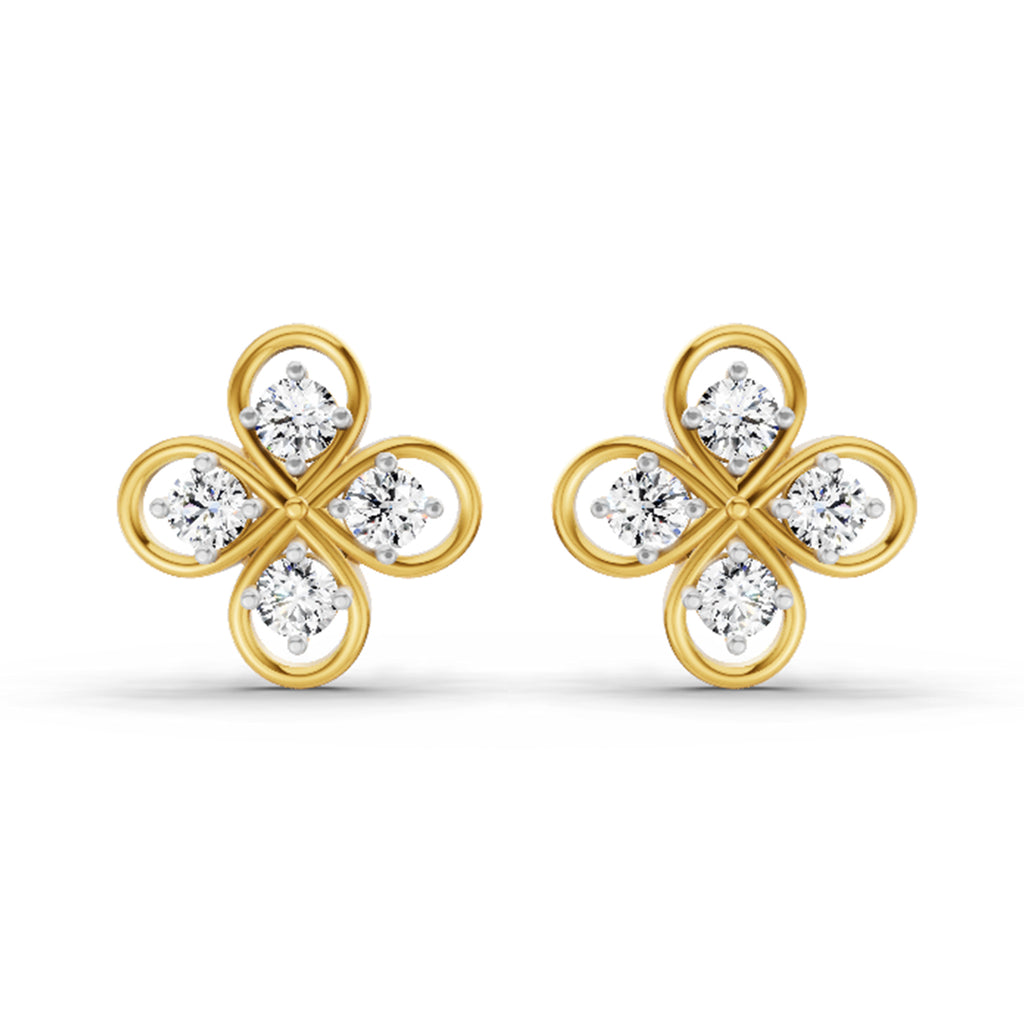 0.85 Carat Round Clover Stud Earrings 14K