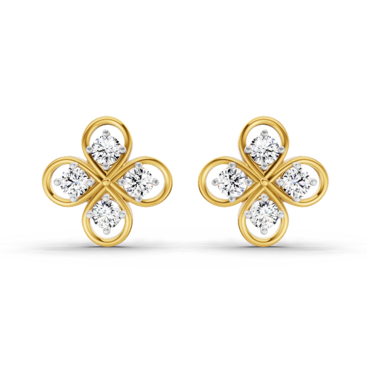 0.85 Carat Round Clover Stud Earrings 14K