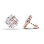0.97 Carat Square Cluster Stud Earrings 14K - Rose Gold