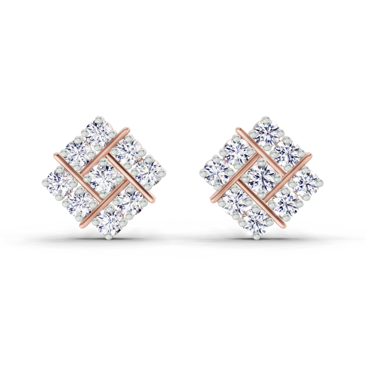 0.97 Carat Square Cluster Stud Earrings 14K - Rose Gold