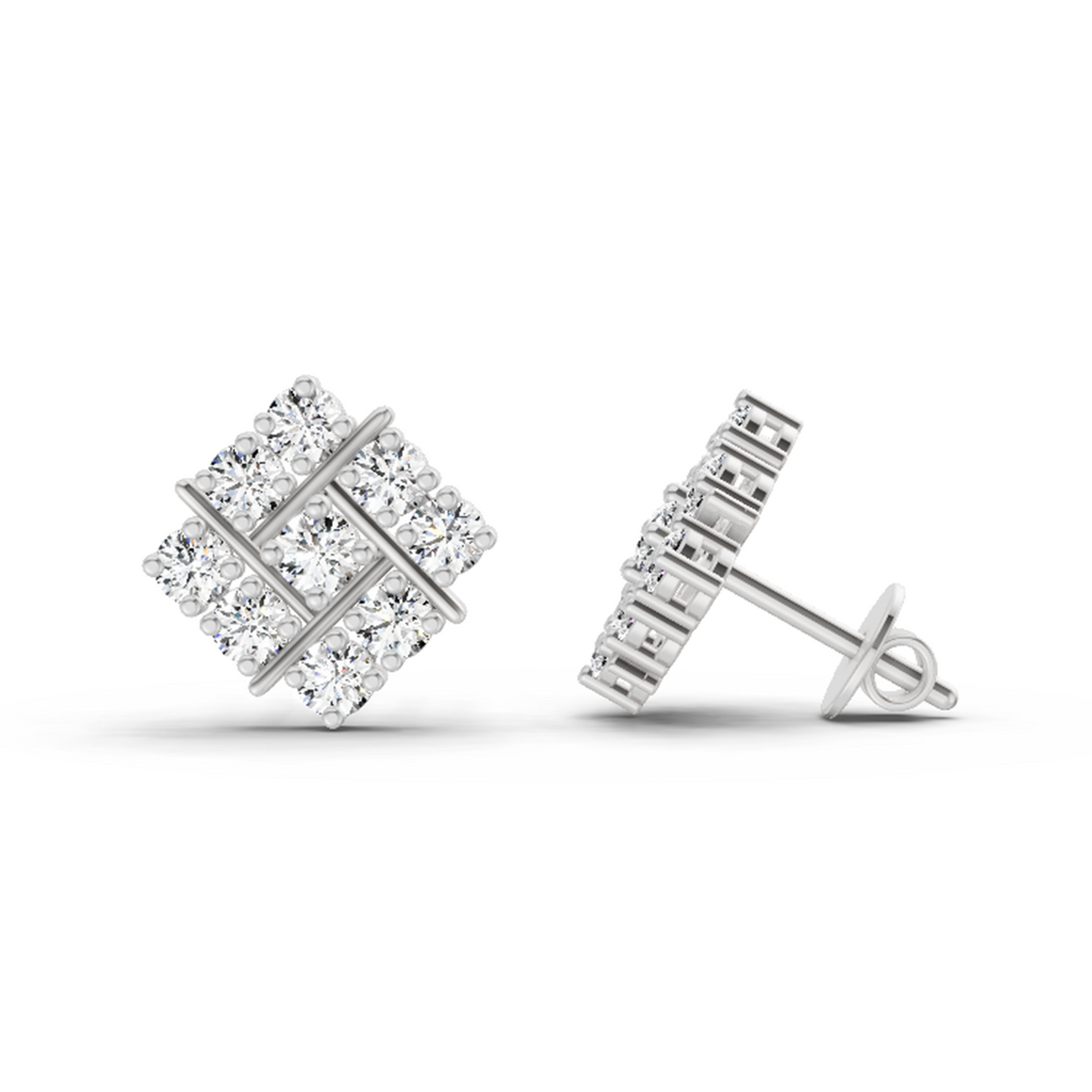 0.97 Carat Square Cluster Stud Earrings 14K - White Gold