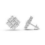 0.97 Carat Square Cluster Stud Earrings 14K - White Gold