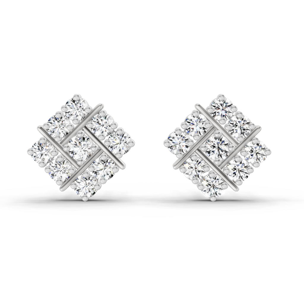 0.97 Carat Square Cluster Stud Earrings 14K - White Gold
