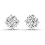 0.97 Carat Square Cluster Stud Earrings 14K - White Gold